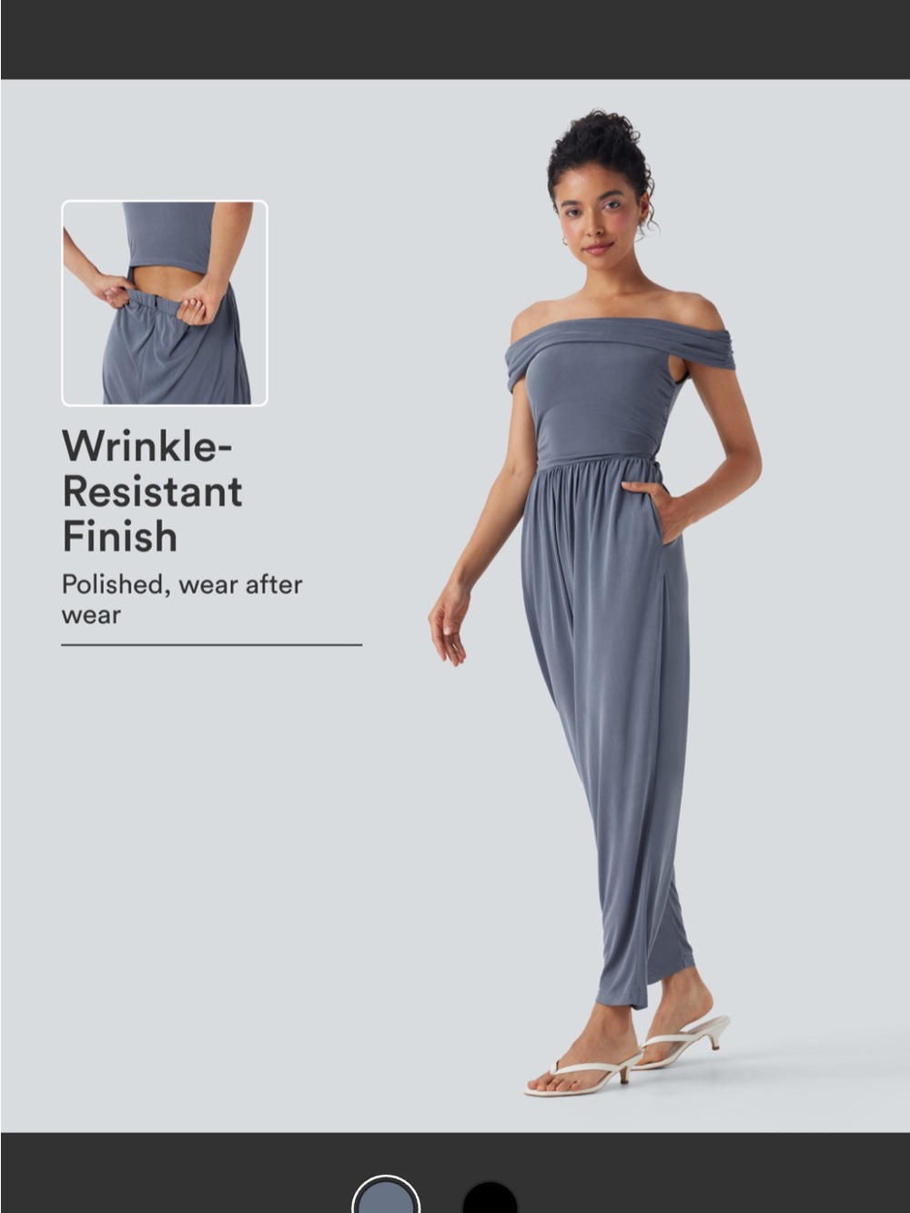 HALARA Off-Shoulder Jumpsuit in Slate Gray-Blue